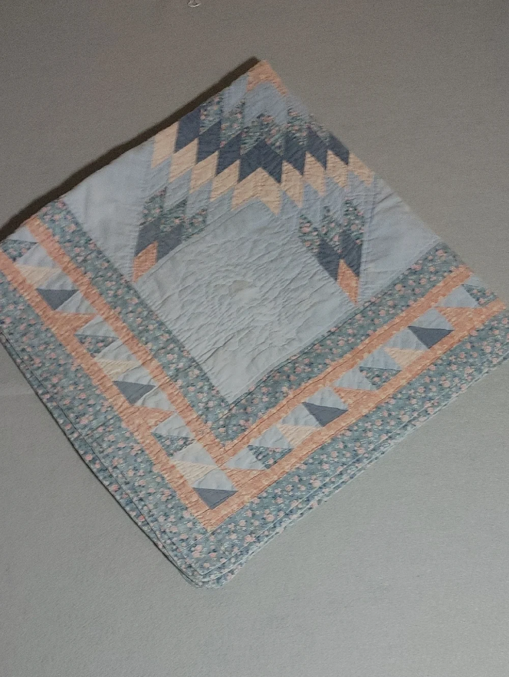 Antique Square Lonestar Small Hand Quilted Quilt in Blue and Pink